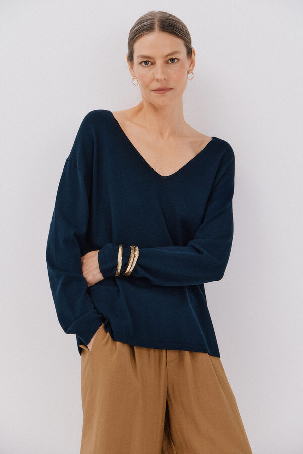 Cortefiel Jersey escote pico Azul marino