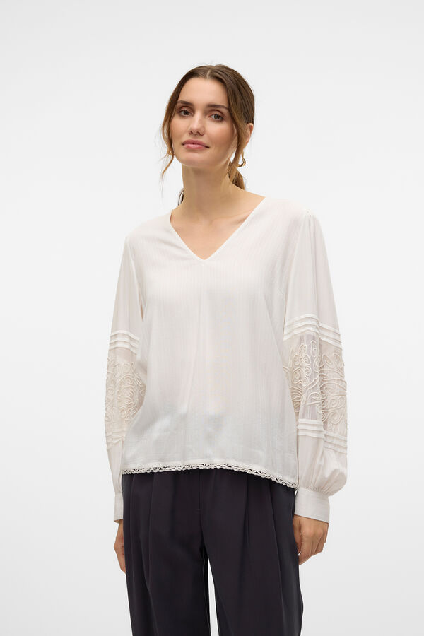 Vero Moda Camisa fluida manga larga encaje Branco