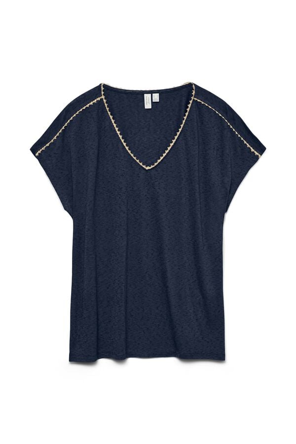 Vero Moda Curve T-shirt b&aacute;sica com gola em bico tamanho grande Azul