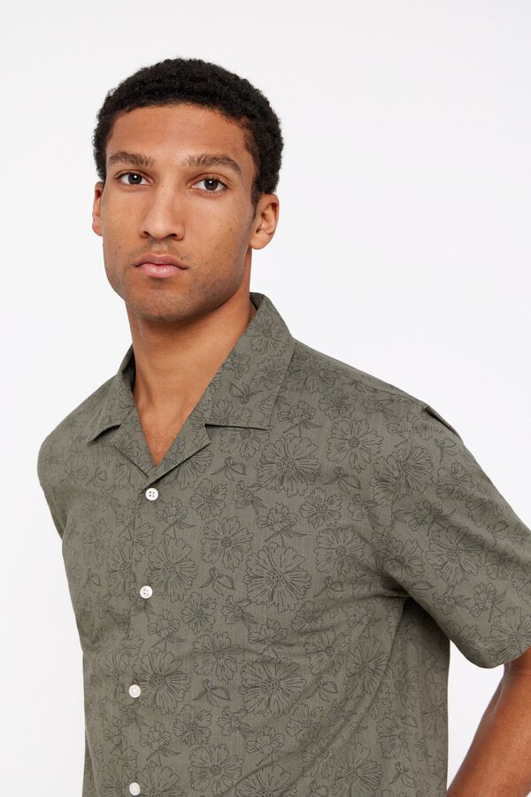 Cortefiel Camisa estampada tejido flam&eacute; Verde