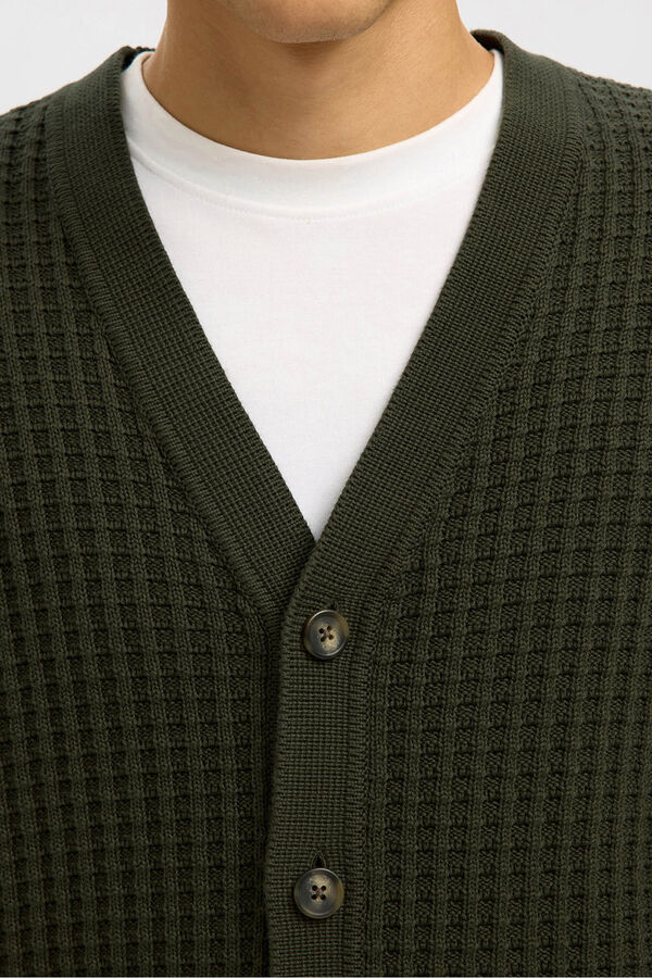 Selected C&aacute;rdigan cuello en pico 100% algod&oacute;n org&aacute;nico Verde oscuro