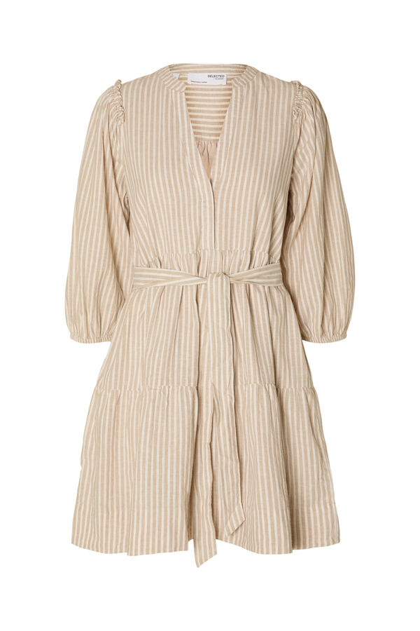 Selected Femme Vestido camiseiro curto confecionado com linho org&acirc;nico. Branco