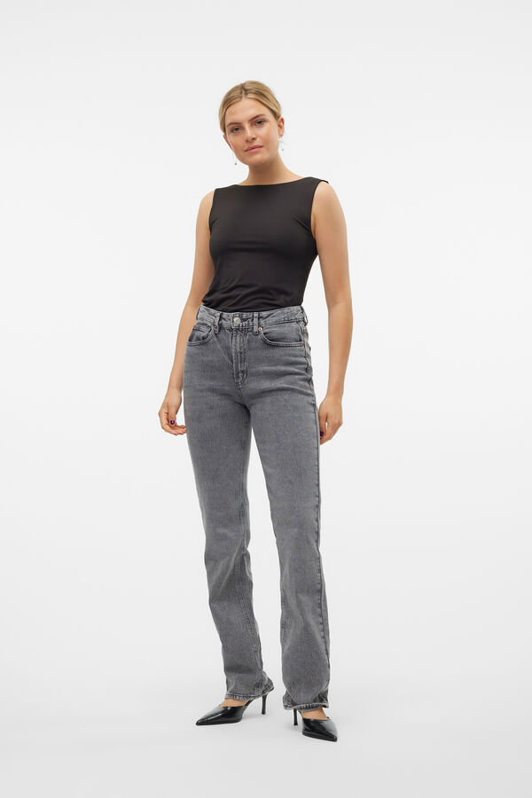 Vero Moda Vaquero recto tiro alto Gris
