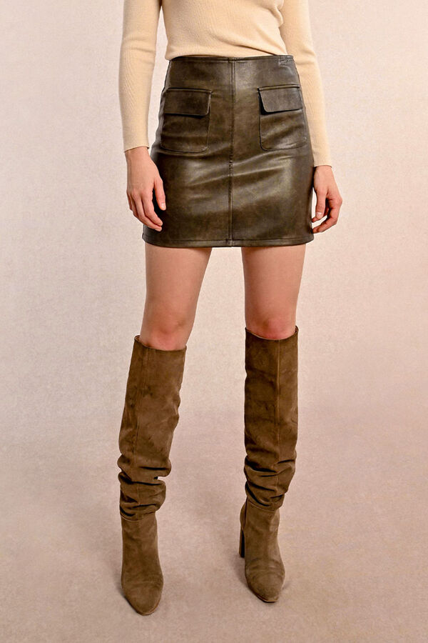 Molly Bracken Saia curta, efeito couro. Verde