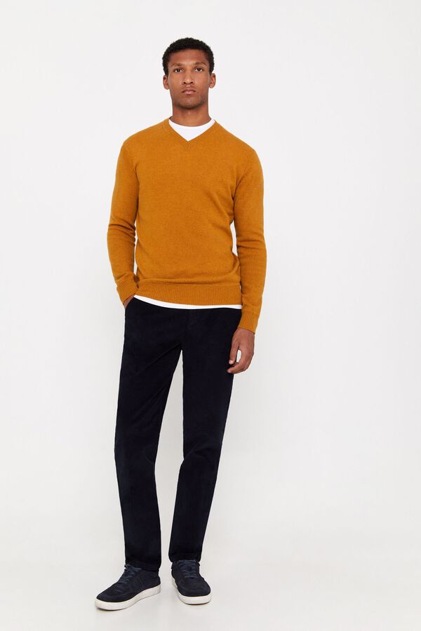 Cortefiel Camisola l&atilde; lambswool gola em bico Dourado