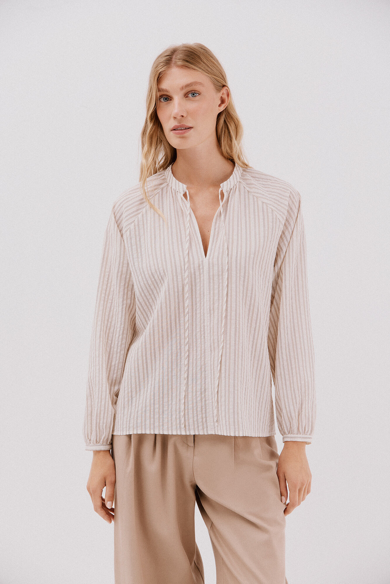 Cortefiel Blusa riscas de cord&atilde;o