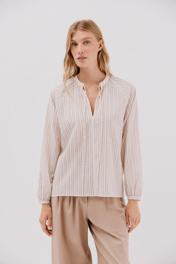 Cortefiel Blusa rayas cordon Marfil