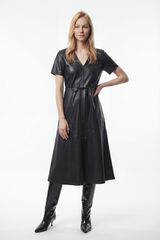 Vila Vestido midi de couro sint&eacute;tico Preto