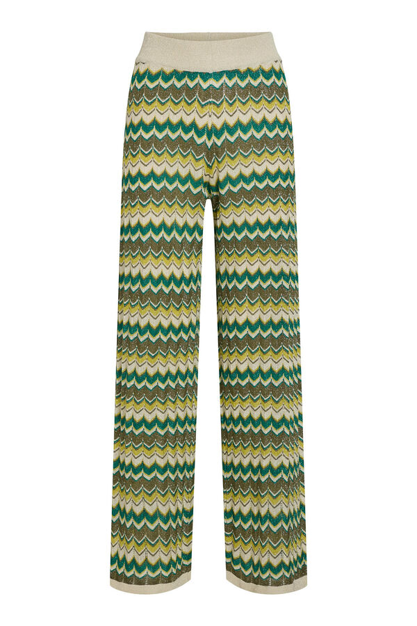Vila Calças de malha Pointelle com lurex Verde
