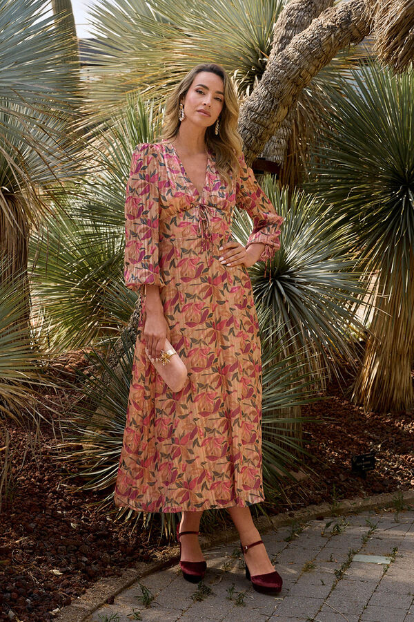 Pol&iacute;n Et Moi Vestido longo floral Tostado