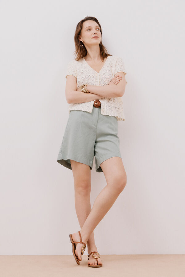 Cortefiel Bermuda de lino Kaki