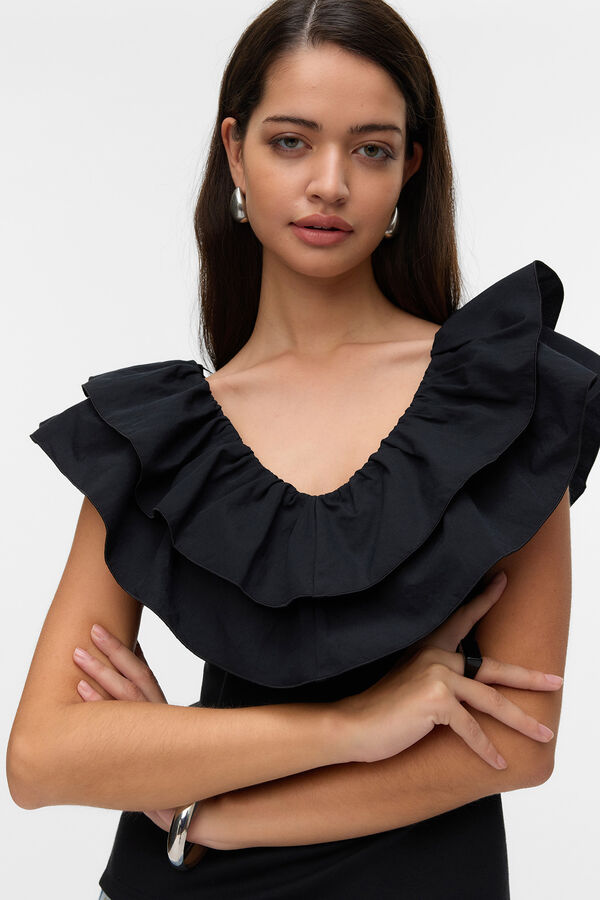 Vero Moda Blusa de algod&atilde;o com folho Preto
