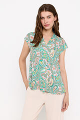 Cortefiel Blusa fluida escote pico Estampado verde