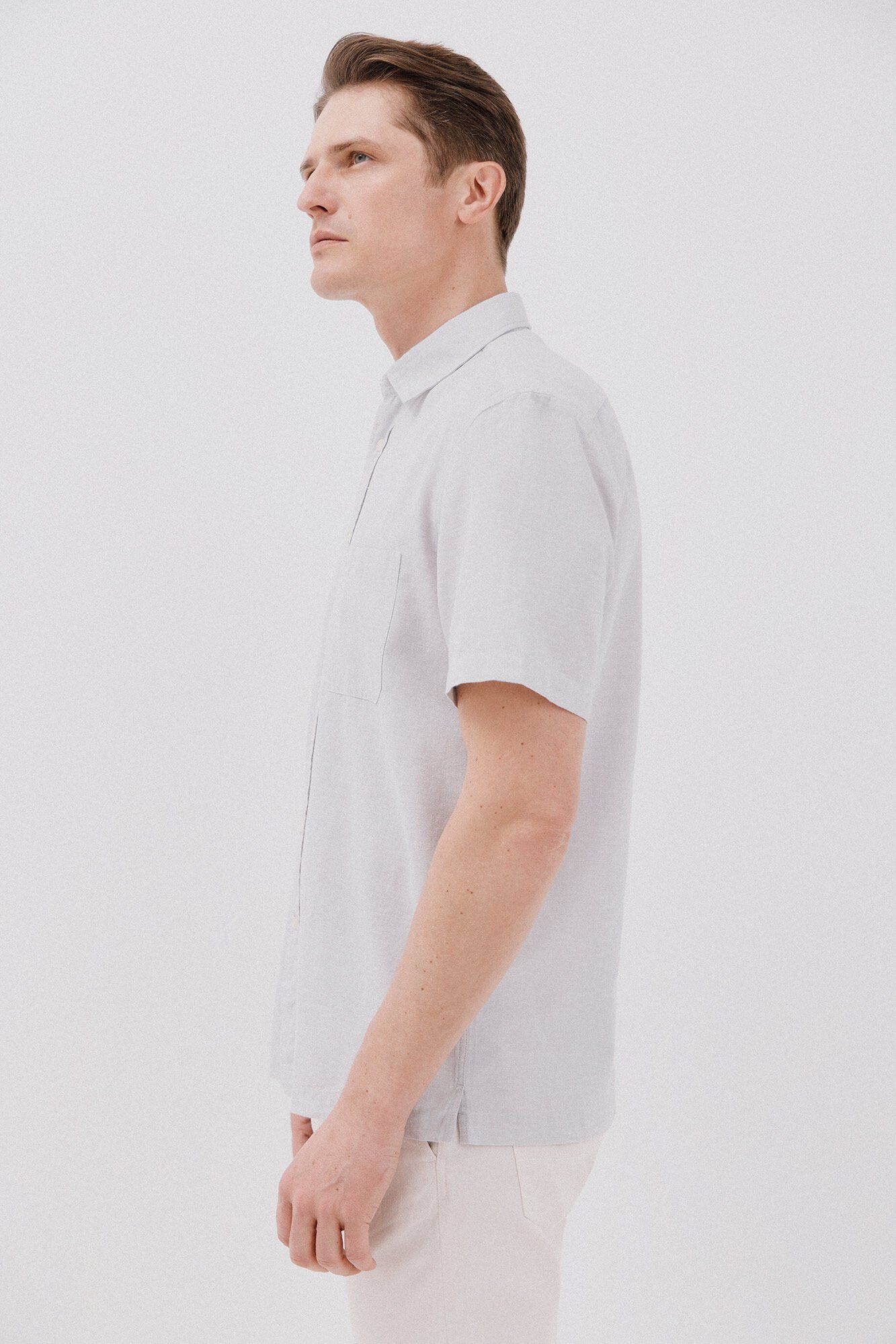 Cortefiel Camisa lisa algod&oacute;n lino manga corta