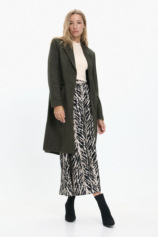 Vero Moda Abrigo largo de pa&ntilde;o y espiga Marr&oacute;n