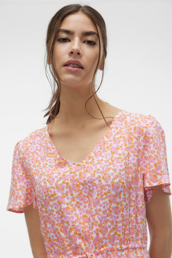 Vero Moda Vestido corto manga corta y cuello pico Blanco