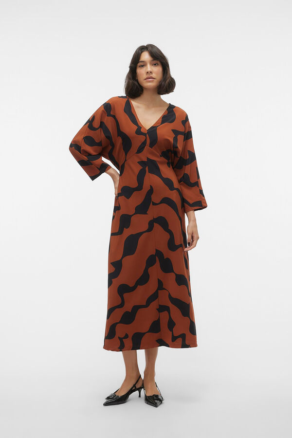 Vero Moda Vestido midi manga 3/4 y cuello pico Negro