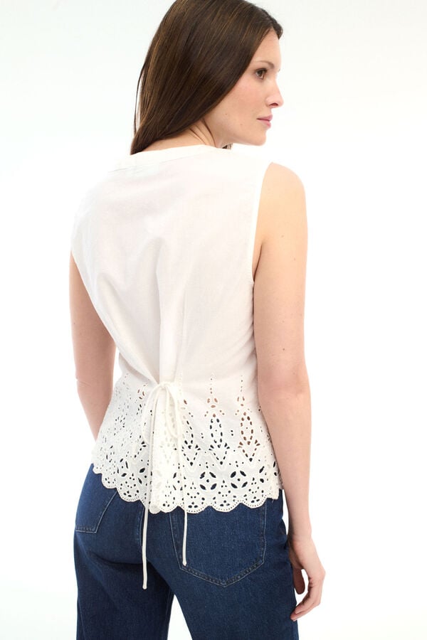 Vila Blusa de algod&oacute;n con calados Blanco
