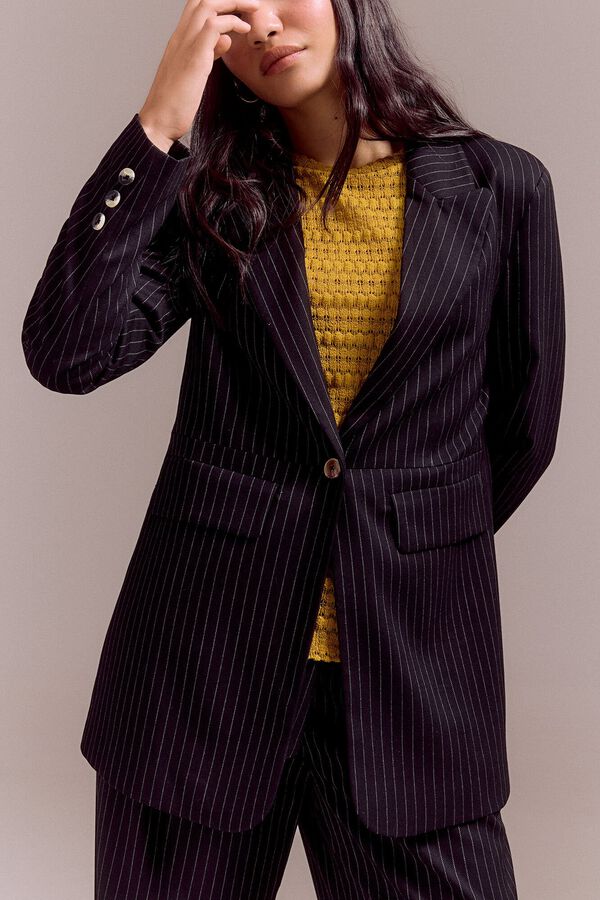 Slowlove Blazer risca de giz Preto