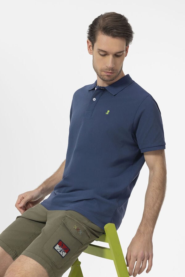 elPulpo Polo lavada com bordado contrastante Azul