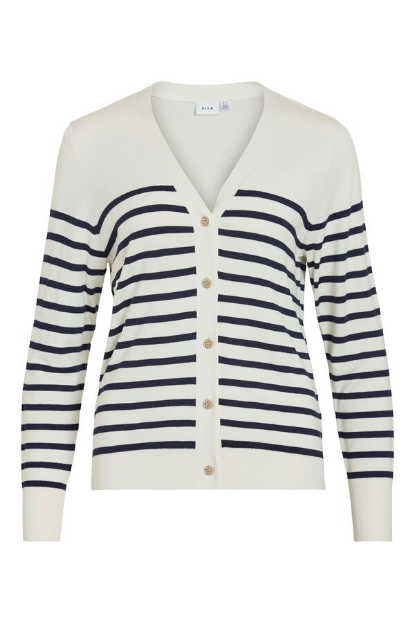 Vila Striped cardigan with jewel buttons Branco