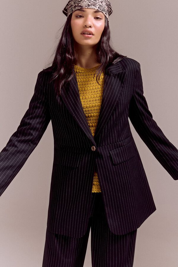 Slowlove Blazer risca de giz Preto