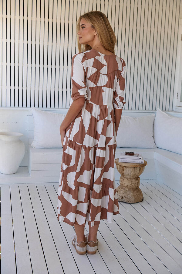 Jaase Vestido midi Eve estampado Marr&oacute;n