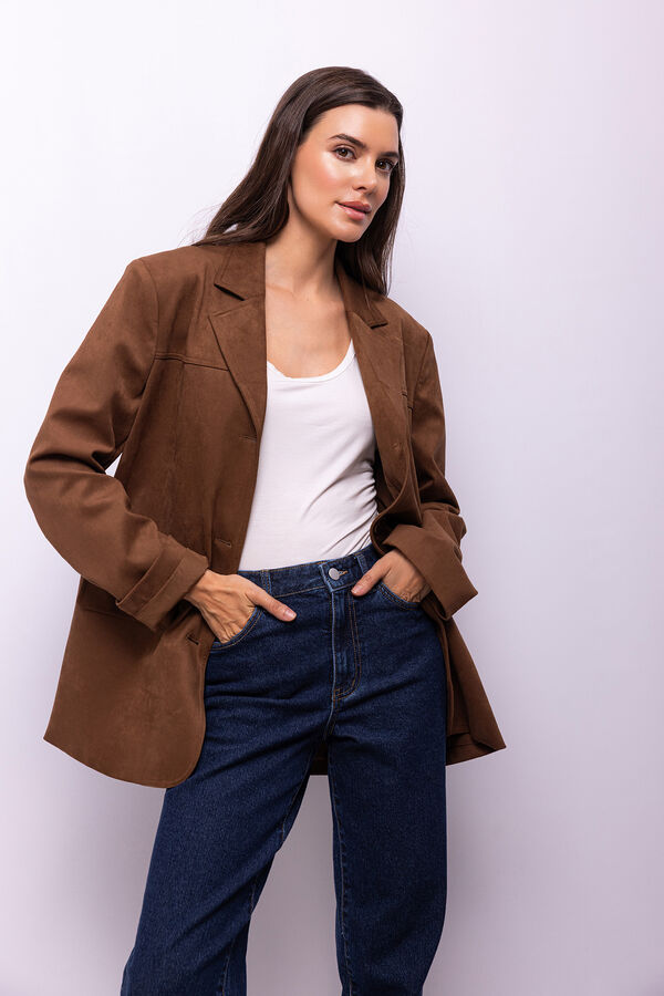 Object Blazer com efeito camur&ccedil;a Castanho