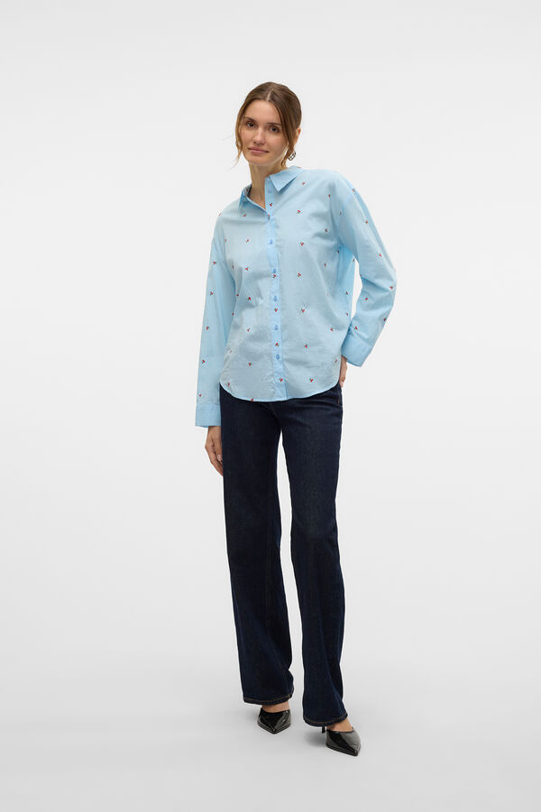 Vero Moda Camisa b&aacute;sica com bordado Azul