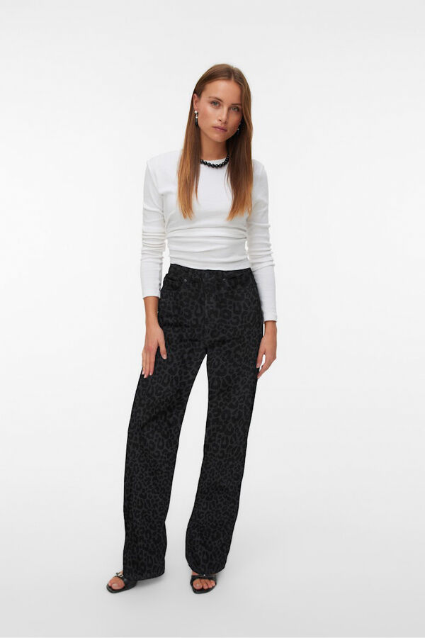Vero Moda Vaquero animal print pernera ancha Negro