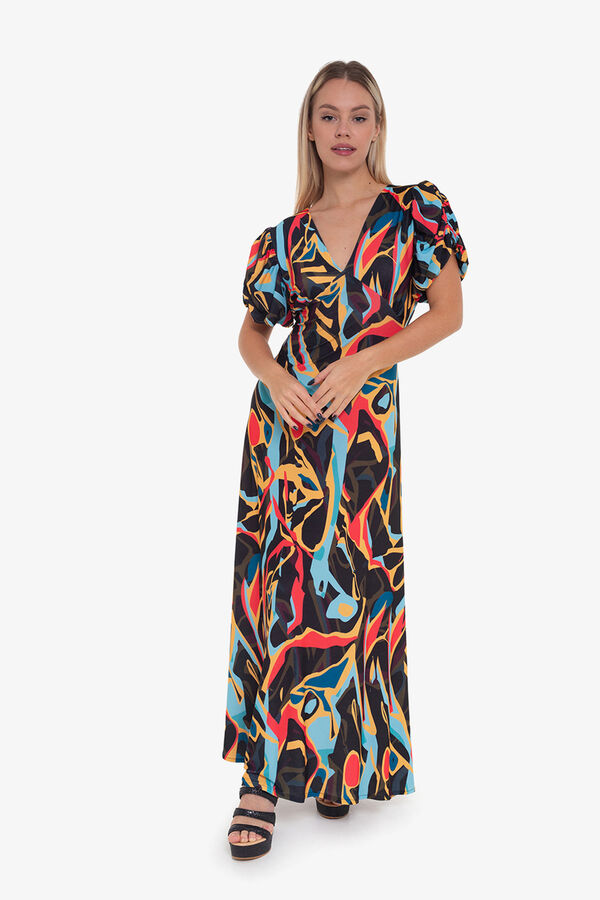 Cupl&eacute; Vestido manga abullonada estampado Negro