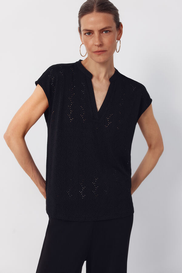 Cortefiel Camiseta de malha vazada Preto