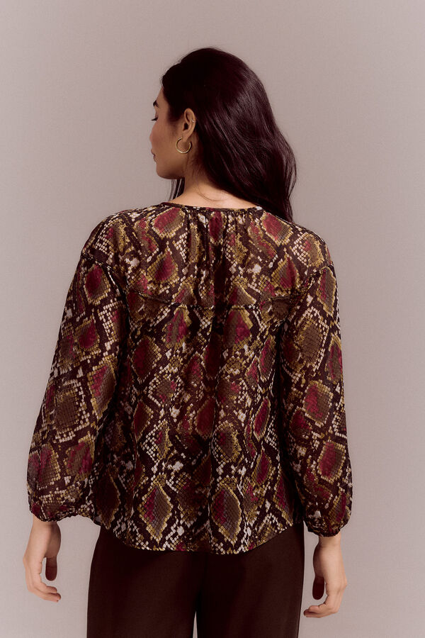 Slowlove Blusa canes&uacute; fruncido Estampado granate