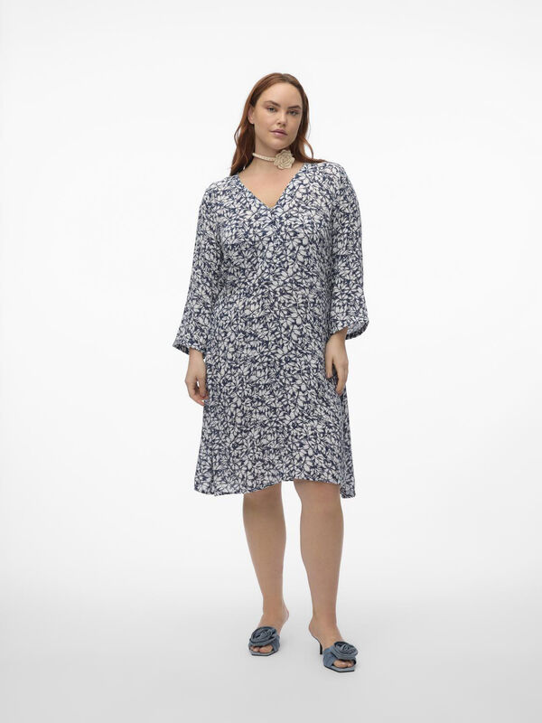 Vero Moda Curve Vestido corto manga 3/4 talla grande Azul marino