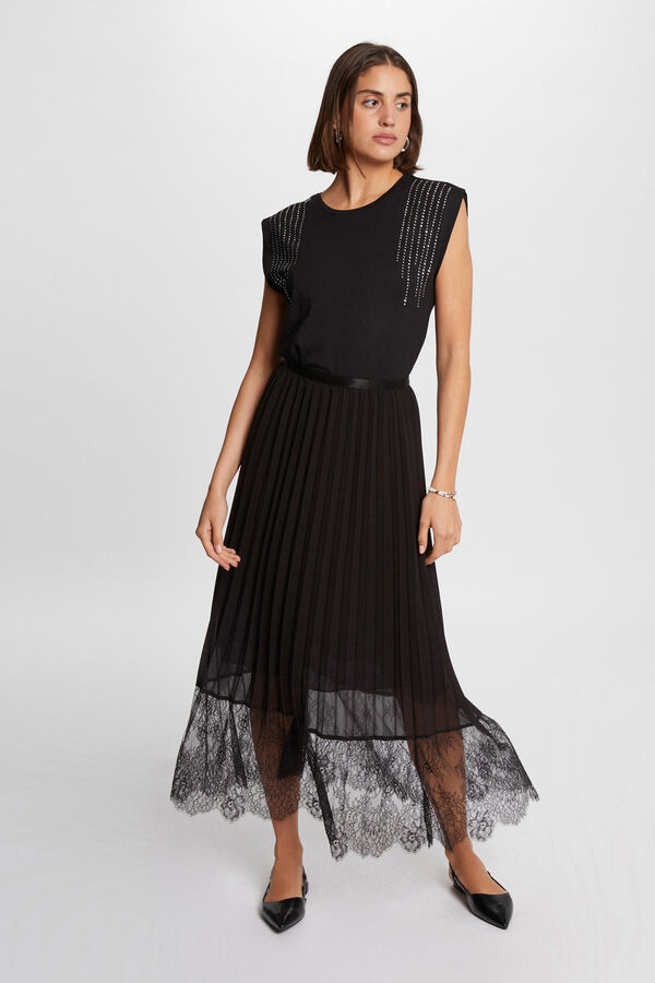 Morgan Falda larga acampanada plisada Negro