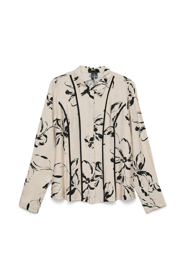 Vero Moda Camisa de manga larga con lineas bordadas Beige