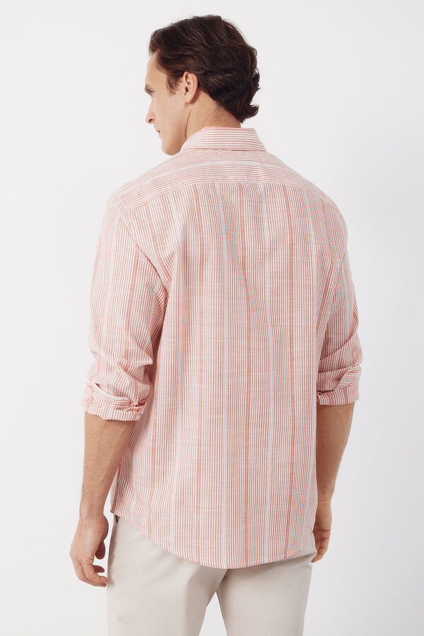 Cortefiel Camisa de riscas em algod&atilde;o slub Vermelho