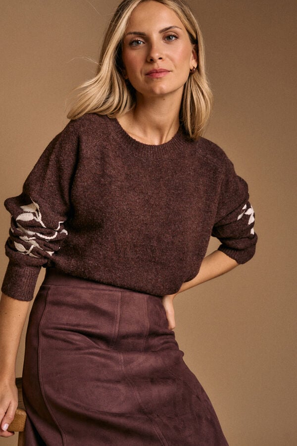 Pol&iacute;n Et Moi Jersey bordado manga Marcela Marr&oacute;n oscuro