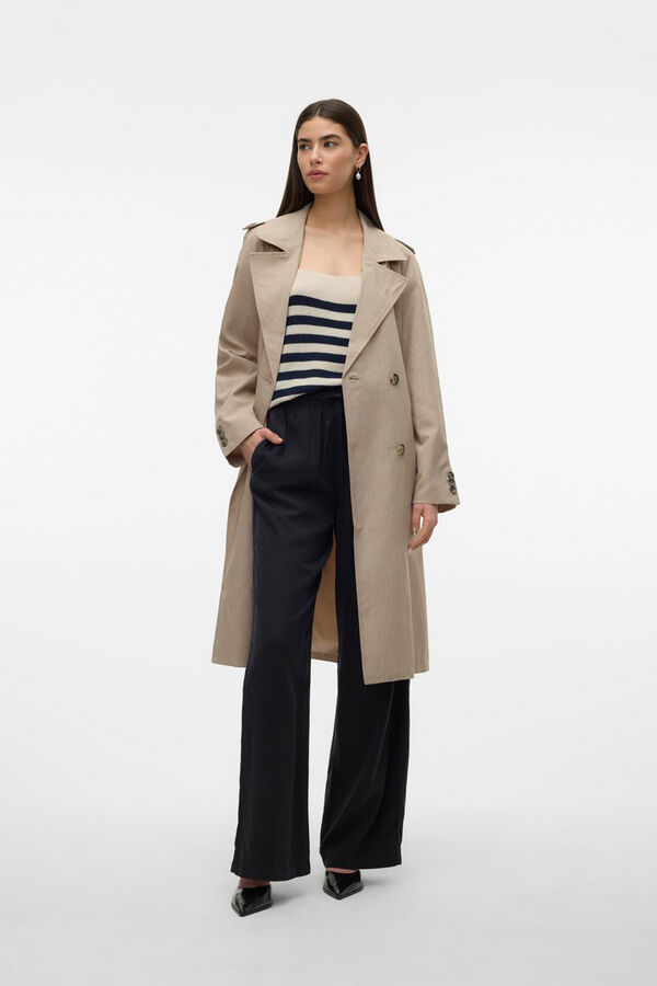 Vero Moda Gabardina largo midi con cintur&oacute;n Marr&oacute;n