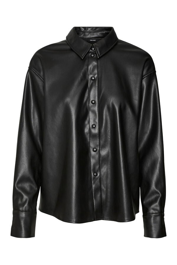 Vero Moda Camisa comprida com efeito de pele  Preto