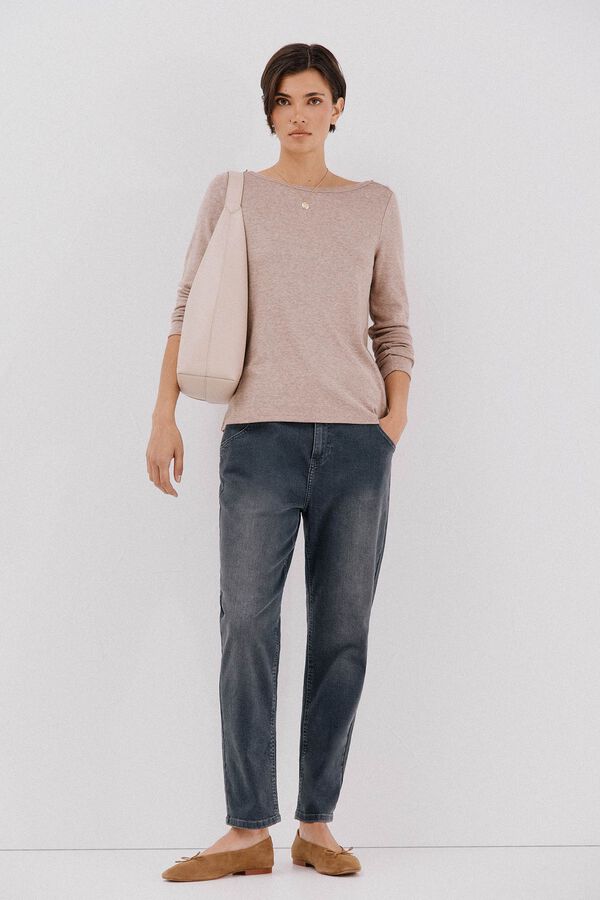 Cortefiel Top cuello barco botones dorados Beige