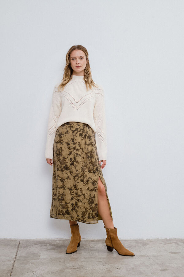 Vila Falda midi estampada Marr&oacute;n