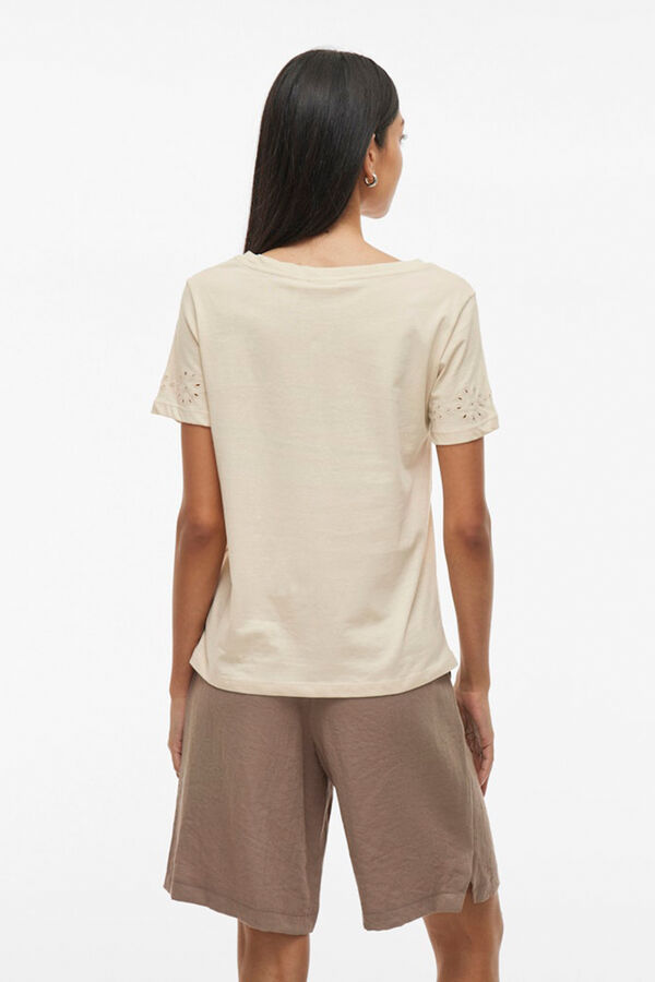 Vila Camiseta manga corta detalle calados de algod&oacute;n org&aacute;nico Gris