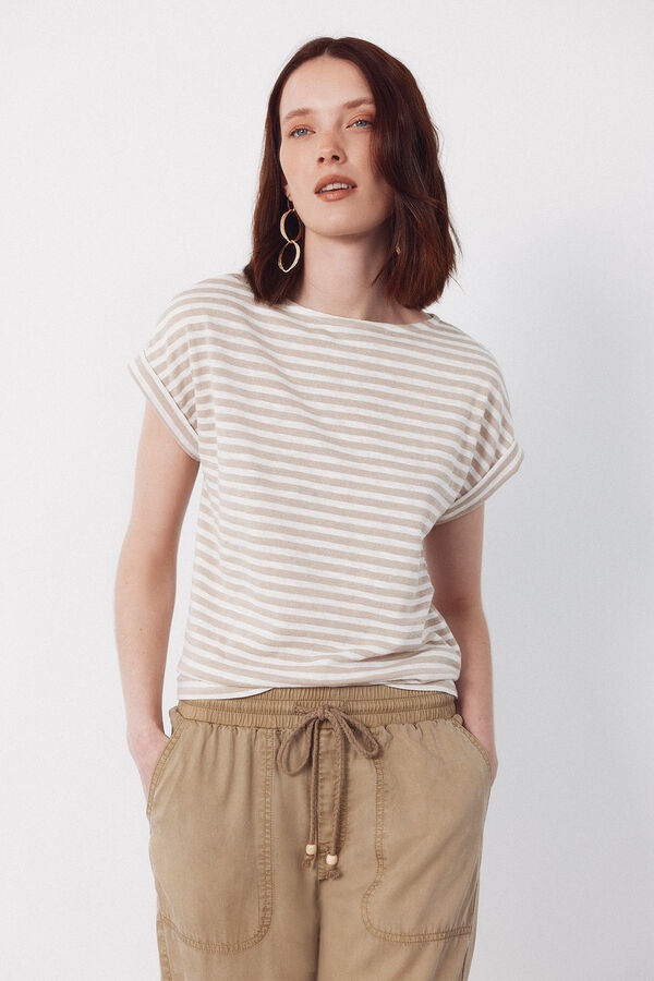 Cortefiel T-shirt riscas Tostado