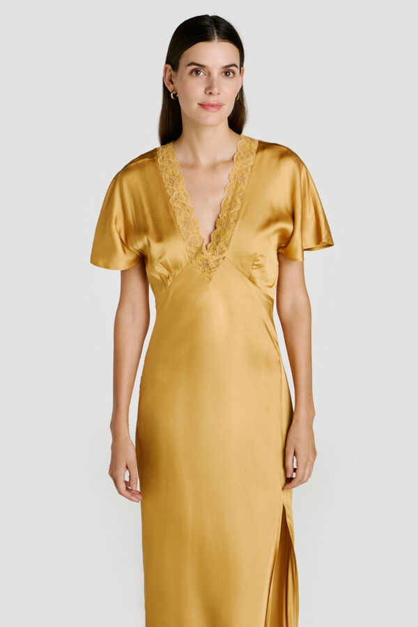 Vila Vestido de fiesta satinado con encaje Dorado