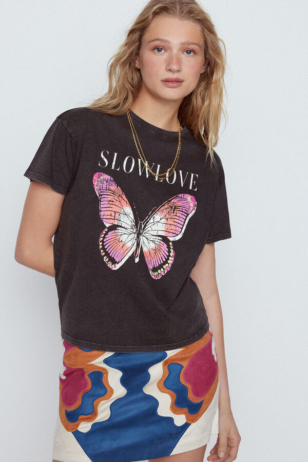 Slowlove Camiseta posicional mariposa Gris