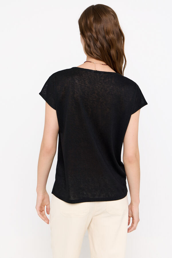 Cortefiel Camieta parche guipur cuello pico Negro