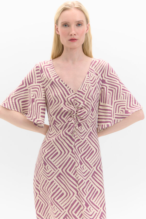 Cortefiel Vestido estampado detalle frunce Estampado granate