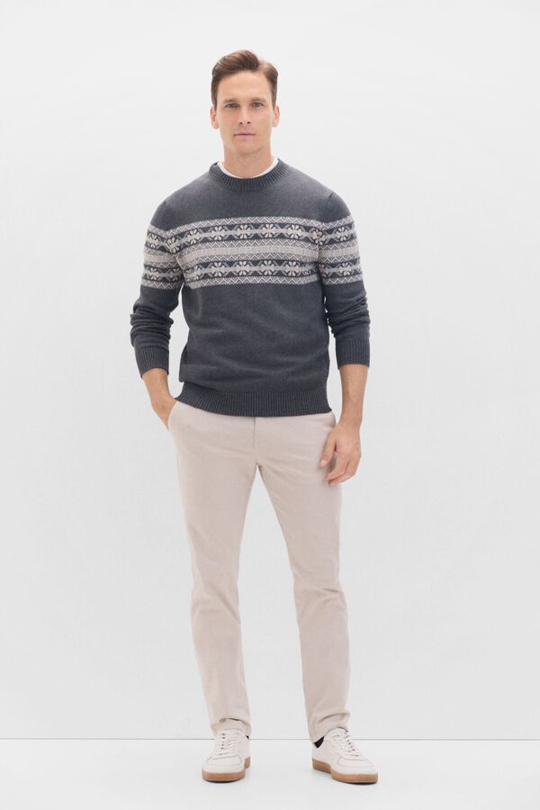 Cortefiel Su&eacute;ter fantasia de algod&atilde;o com gola redonda Cinzento