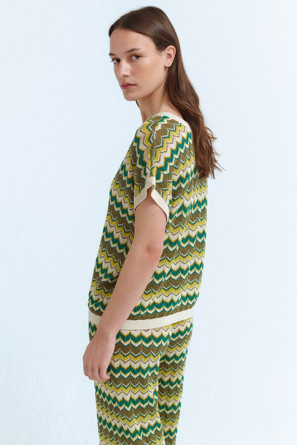 Vila Top de malha Pointelle com lurex Verde